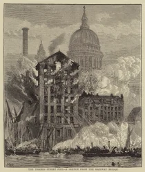 The Thames Street Fire, a Sketch from the Railway Bridge